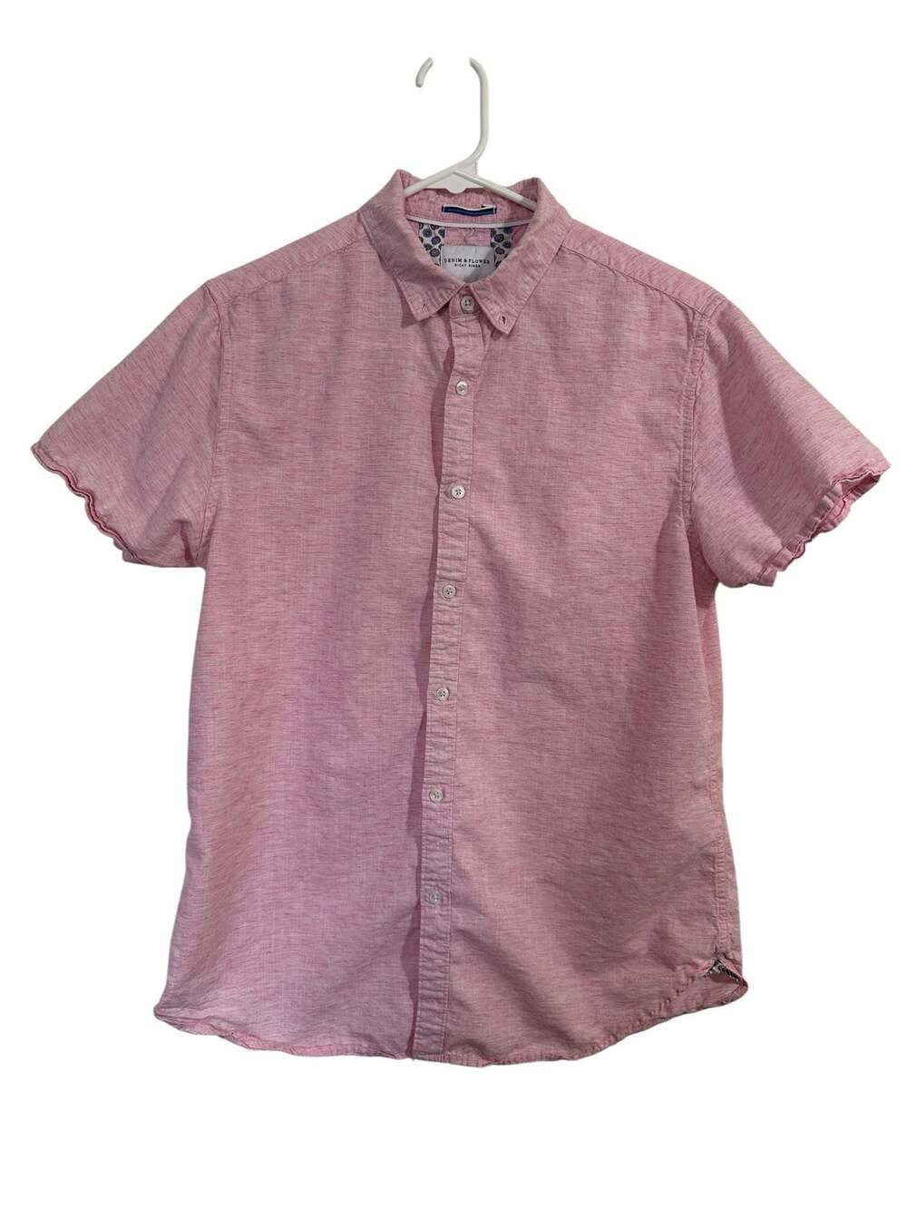 Denim & Flower Ricky Singh Mens M Lyocell Button Up Shirt Pink Casual Summer